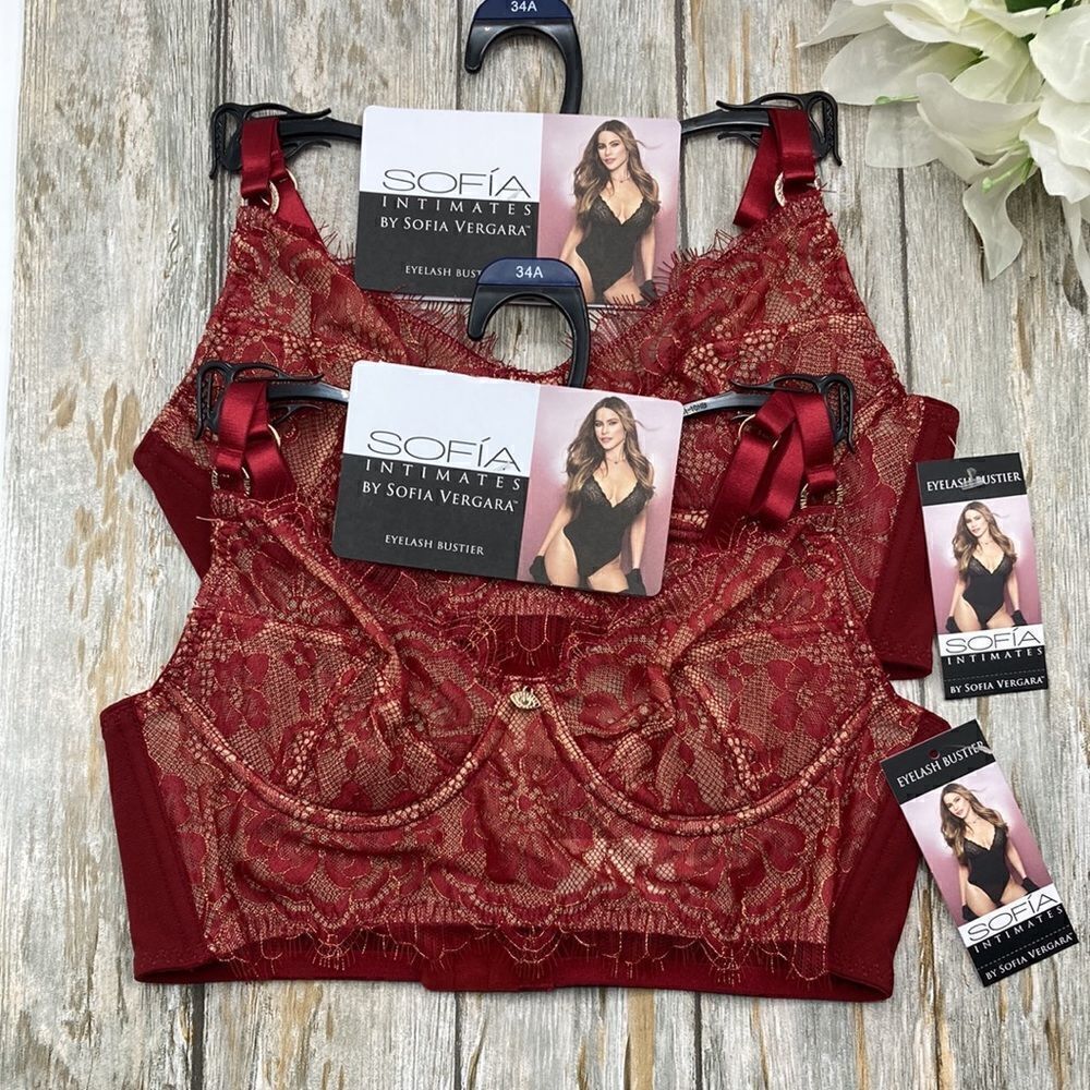 Women’s Sofia Vergara Eyelash Bustier Bra Intimates Sexy Lace 2-Pack Size 34A